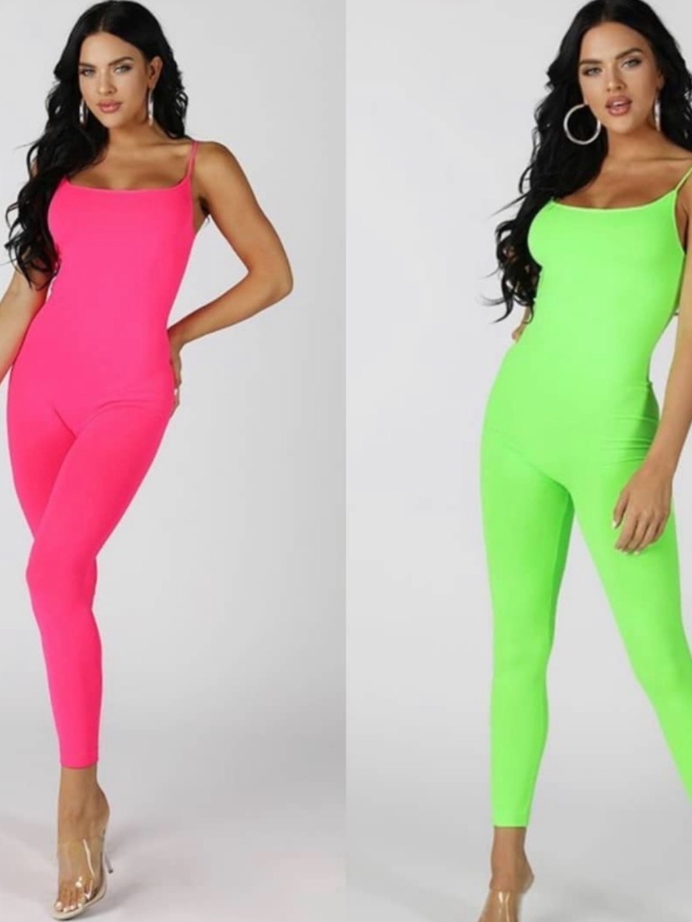 Nikibiki Neon Pink and Neon Green Slim Strap Jumpsuits Duo